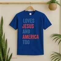 Retro Loves Jesus And America Too God Christian 4th Of July Meaningful Gift T-Shirt thumb 2