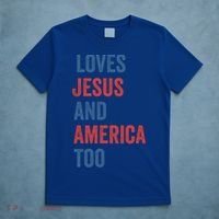 Retro Loves Jesus And America Too God Christian 4th Of July Meaningful Gift T-Shirt thumb 5