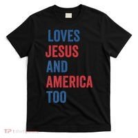 Retro Loves Jesus And America Too God Christian 4th Of July T-Shirt thumb 0