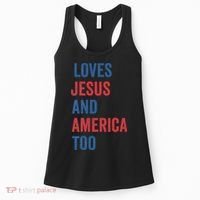 Retro Loves Jesus And America Too God Christian 4th Of July Women's Tank Top thumb 0