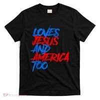Retro Loves Jesus And America Too God Christian 4th Of July T-Shirt thumb 0