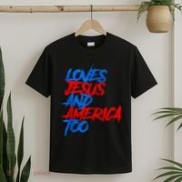 Retro Loves Jesus And America Too God Christian 4th Of July T-Shirt thumb 2
