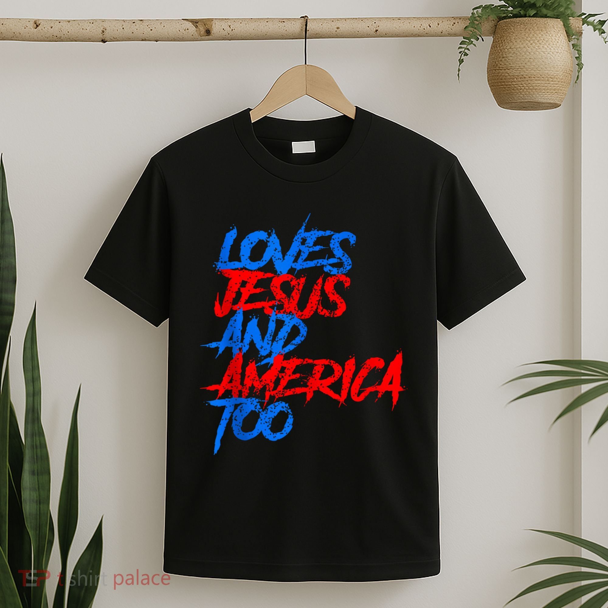 Retro Loves Jesus And America Too God Christian 4th Of July T-Shirt
