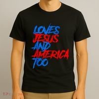 Retro Loves Jesus And America Too God Christian 4th Of July T-Shirt thumb 3
