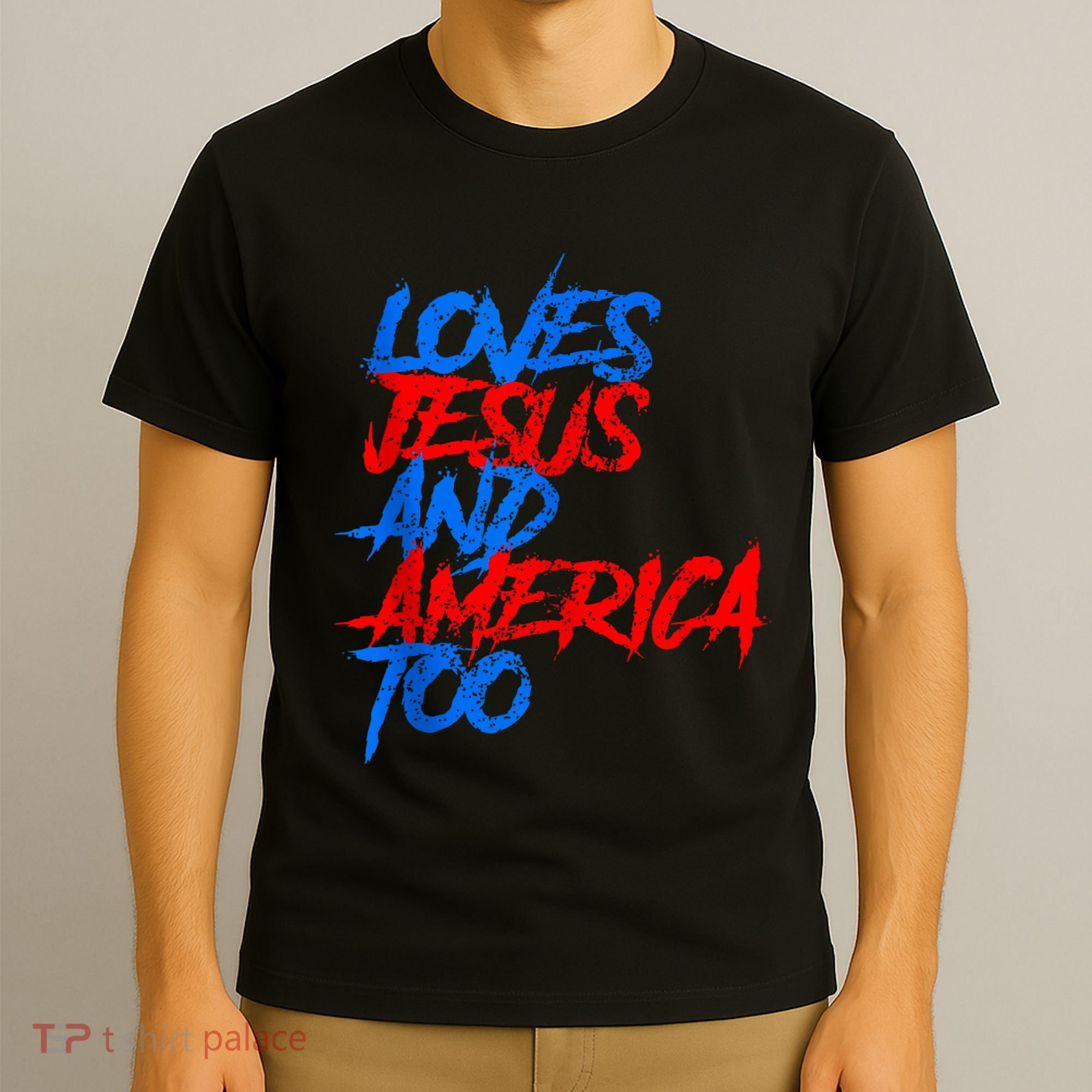 Retro Loves Jesus And America Too God Christian 4th Of July T-Shirt