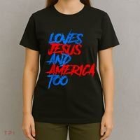 Retro Loves Jesus And America Too God Christian 4th Of July T-Shirt thumb 4