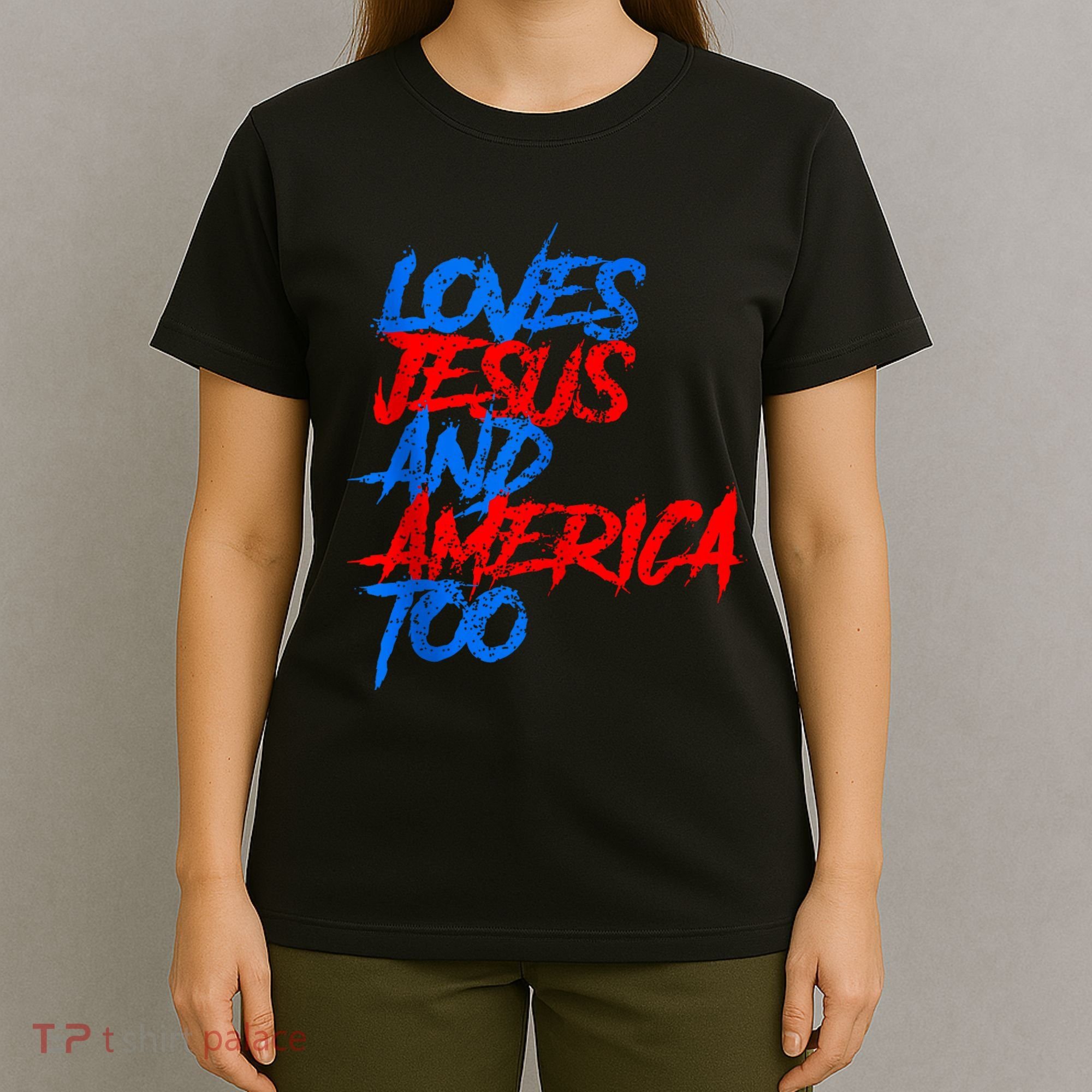 Retro Loves Jesus And America Too God Christian 4th Of July T-Shirt