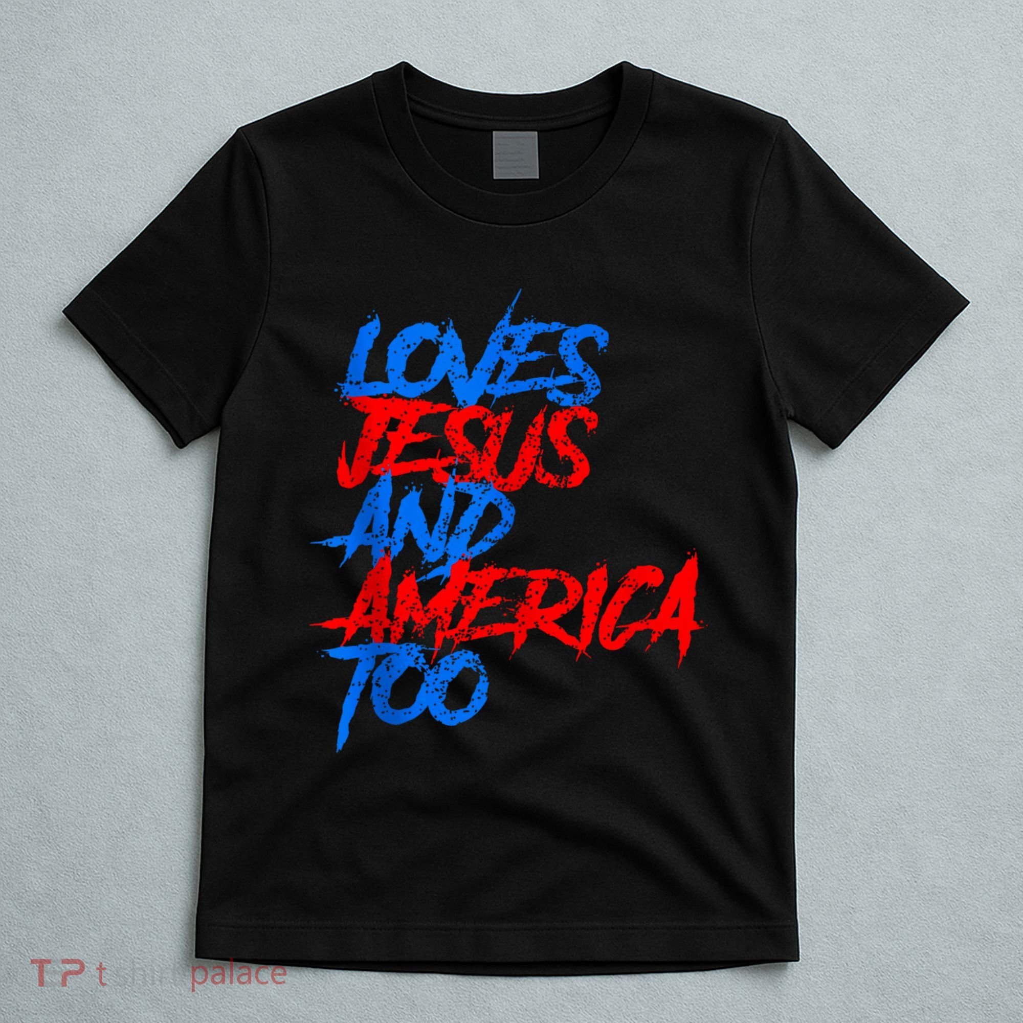 Retro Loves Jesus And America Too God Christian 4th Of July T-Shirt