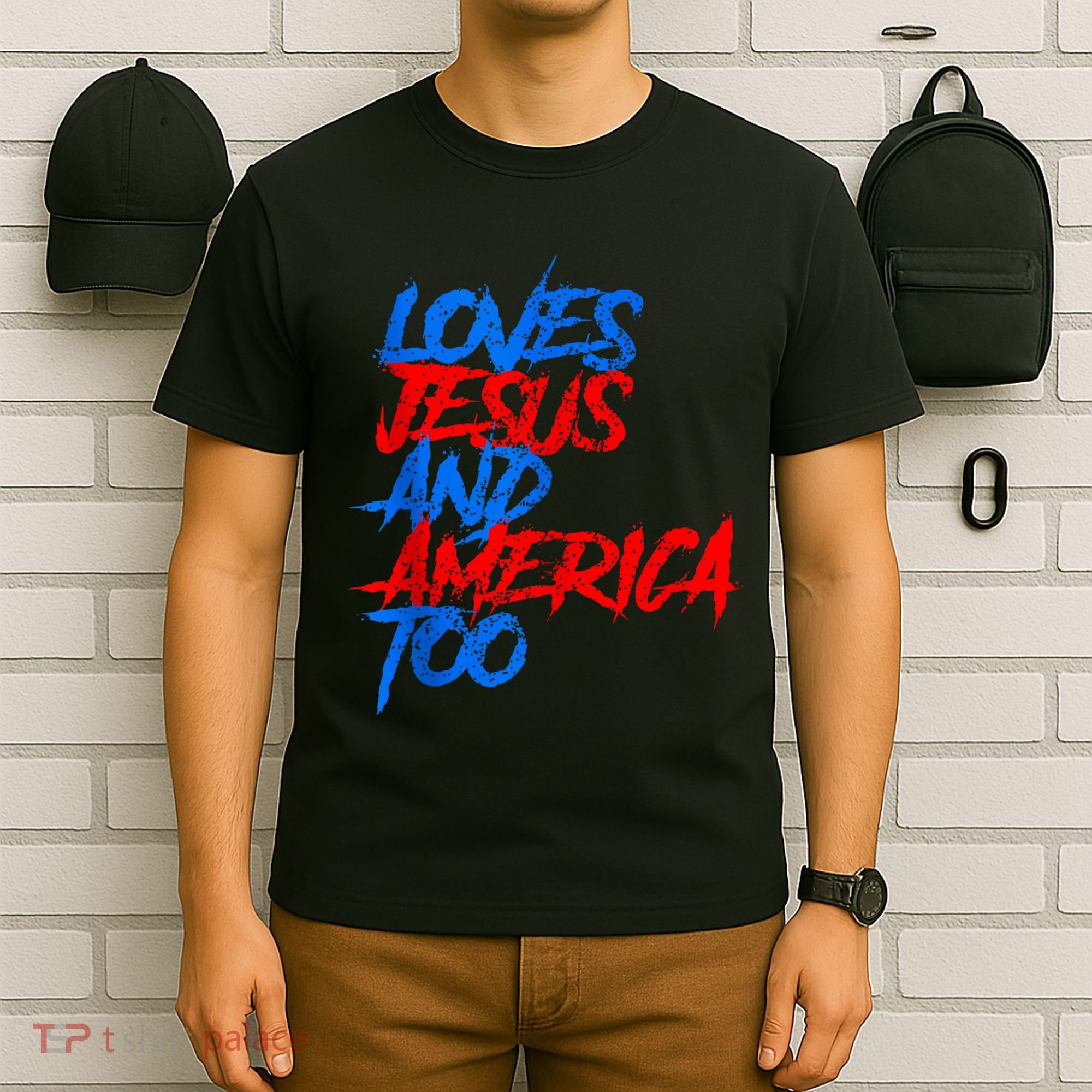 Retro Loves Jesus And America Too God Christian 4th Of July T-Shirt