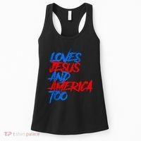 Retro Loves Jesus And America Too God Christian 4th Of July Women's Tank Top thumb 0
