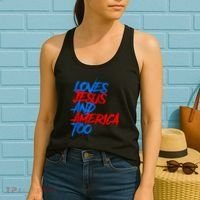 Retro Loves Jesus And America Too God Christian 4th Of July Women's Tank Top thumb 2