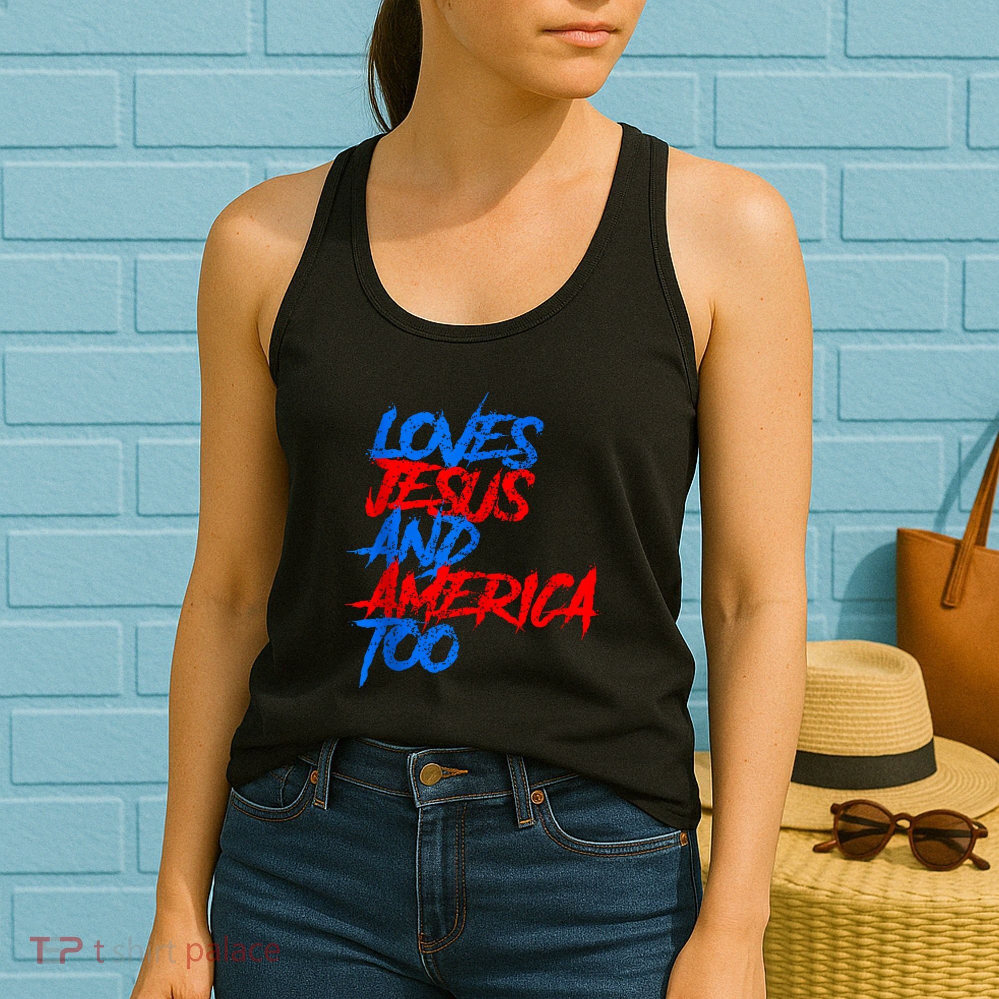 Retro Loves Jesus And America Too God Christian 4th Of July Women's Tank Top