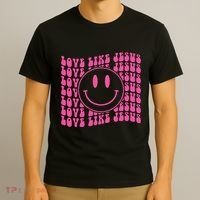 Retro Love Like Jesus Happy Face Aesthetic T-Shirt thumb 3