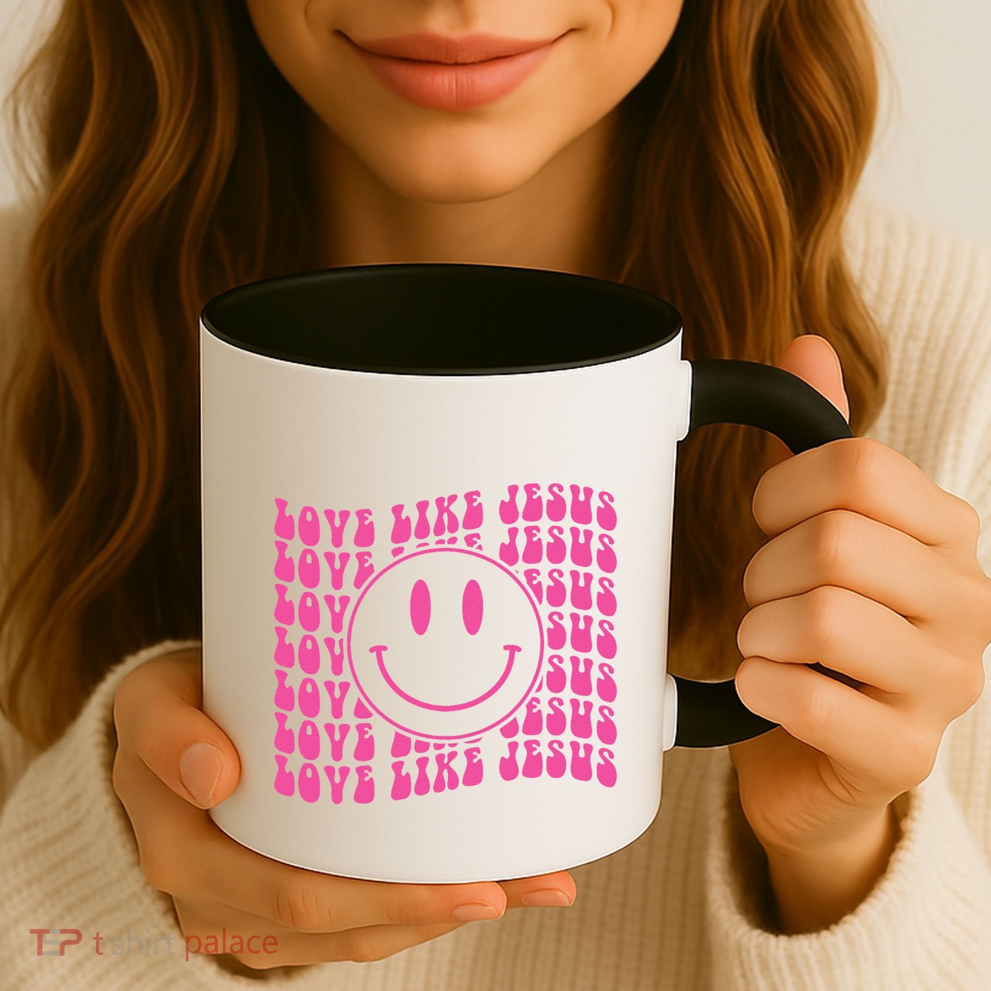Retro Love Like Jesus Happy Face Aesthetic Coffee Mug