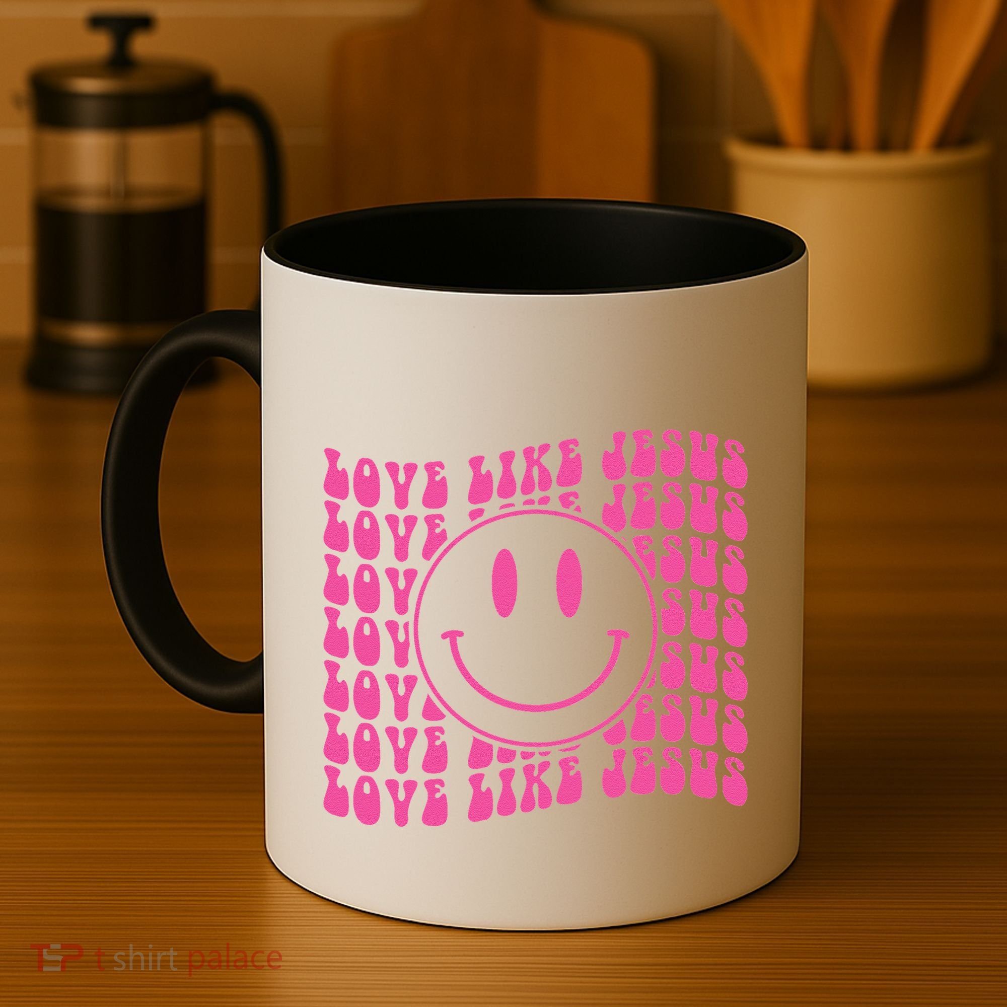 Retro Love Like Jesus Happy Face Aesthetic Coffee Mug