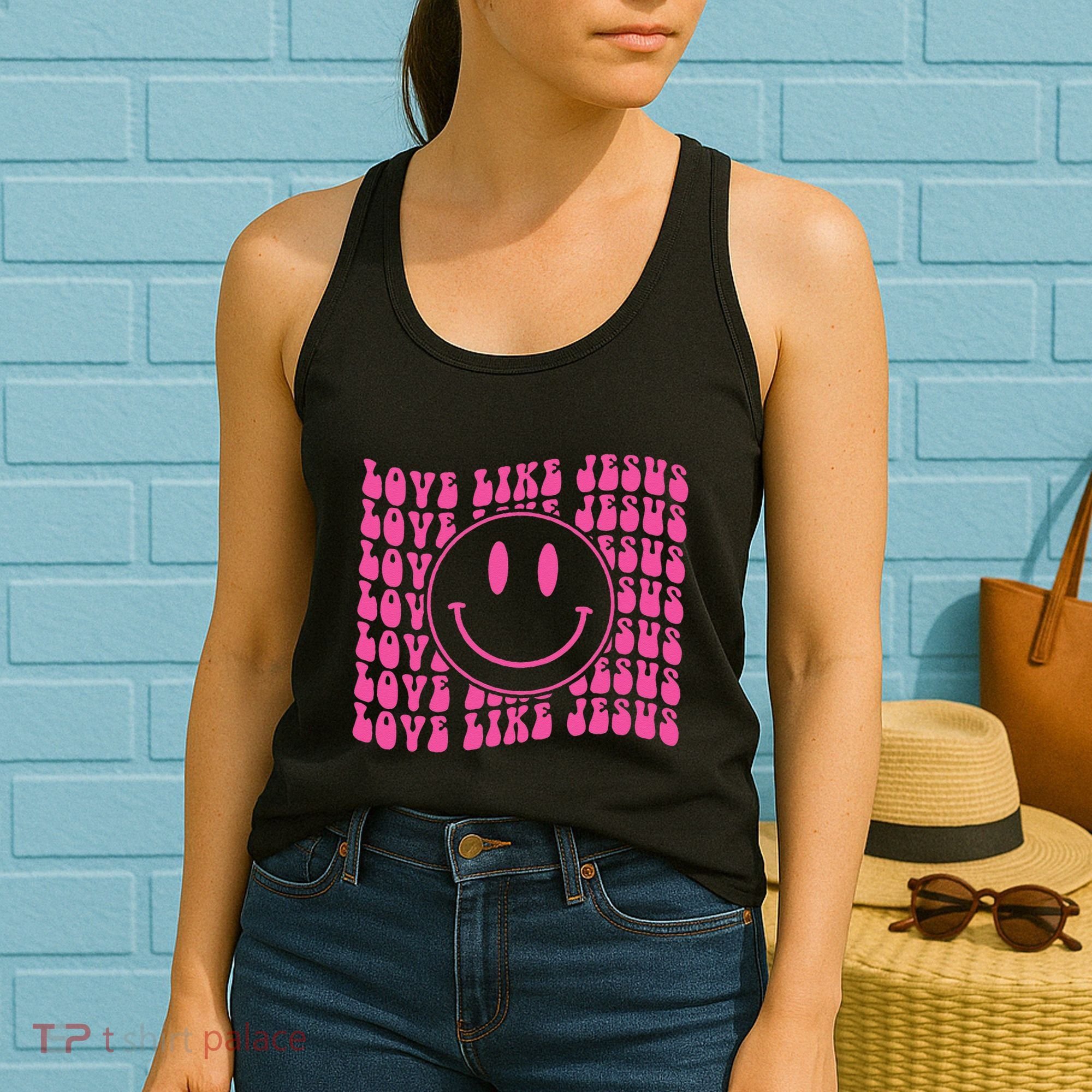 Retro Love Like Jesus Happy Face Aesthetic Women's Tank Top