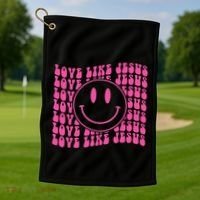 Retro Love Like Jesus Happy Face Aesthetic Golf Towel thumb 1