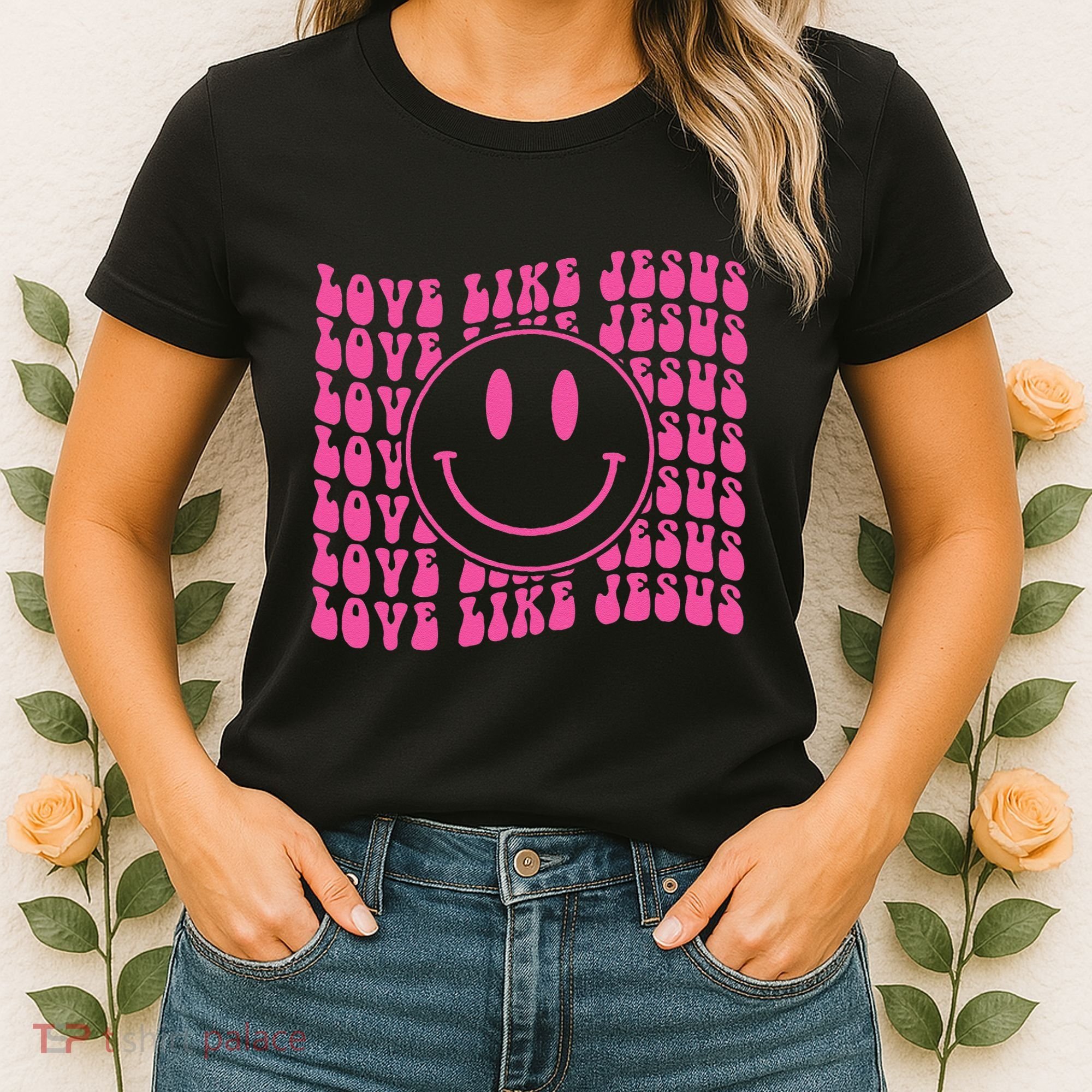 Retro Love Like Jesus Happy Face Aesthetic Women's T-Shirt