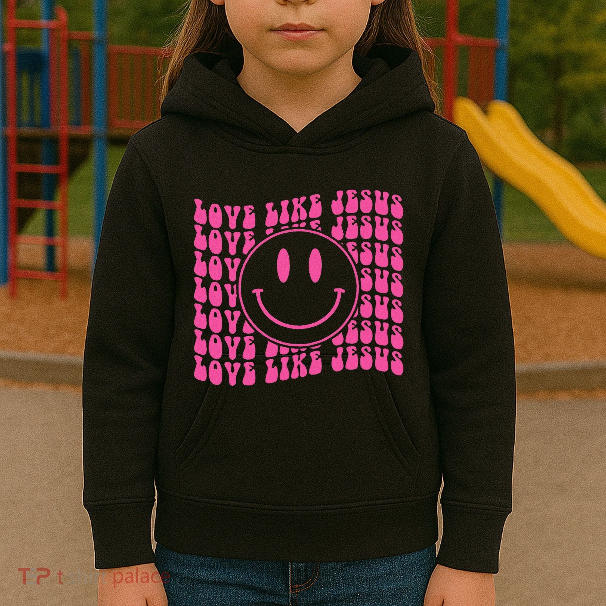 Retro Love Like Jesus Happy Face Aesthetic Kids Hoodie