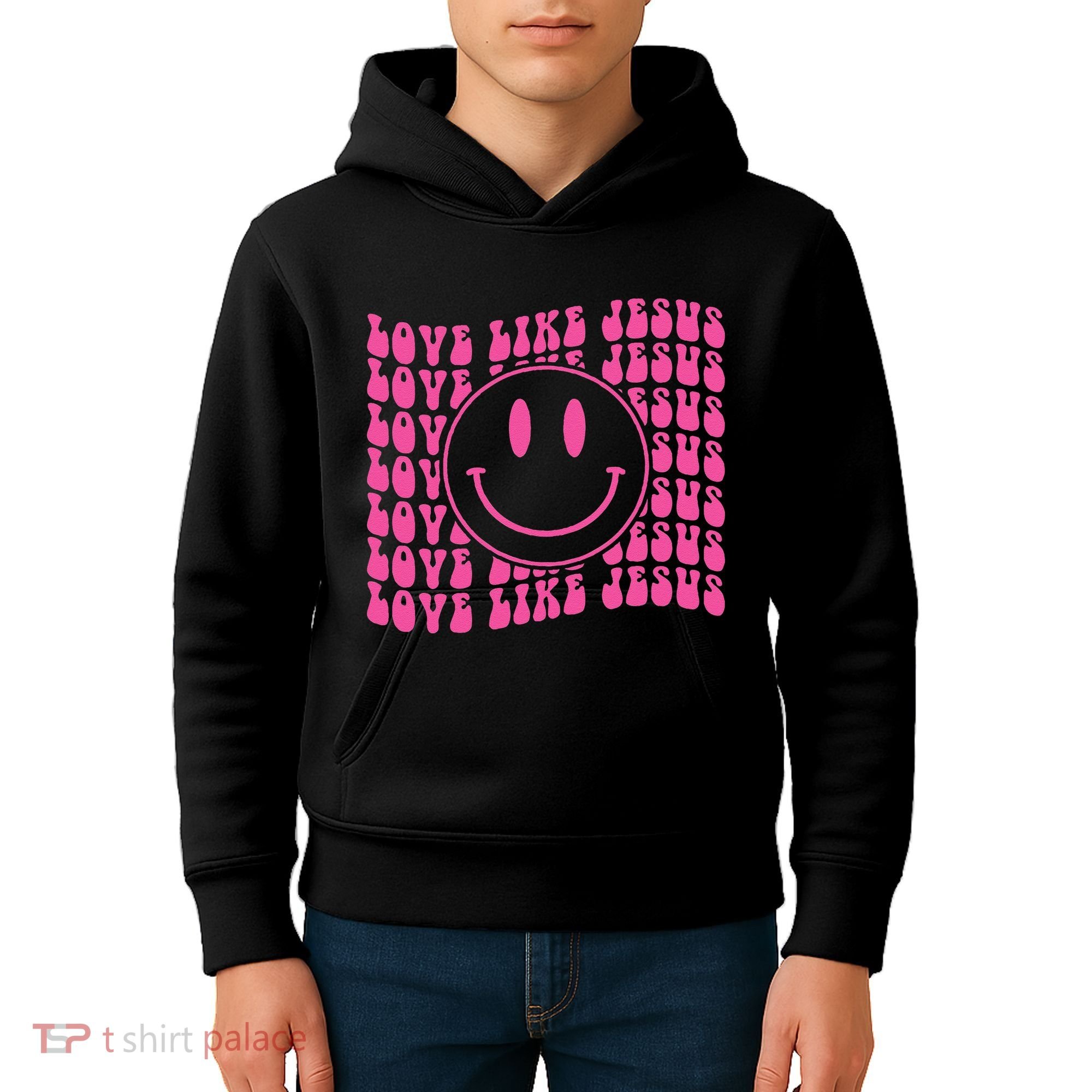Retro Love Like Jesus Happy Face Aesthetic Kids Hoodie