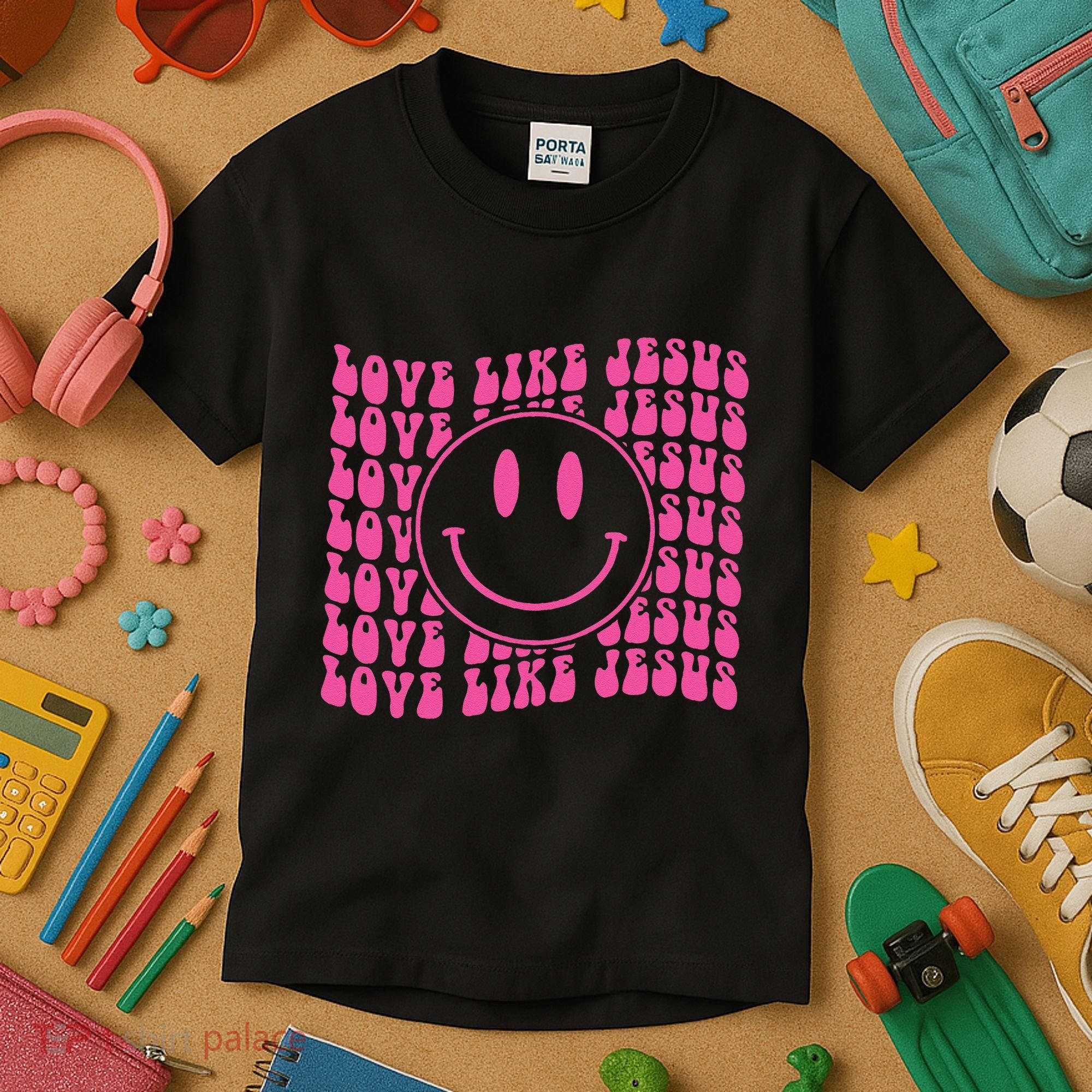 Retro Love Like Jesus Happy Face Aesthetic Kids T-Shirt