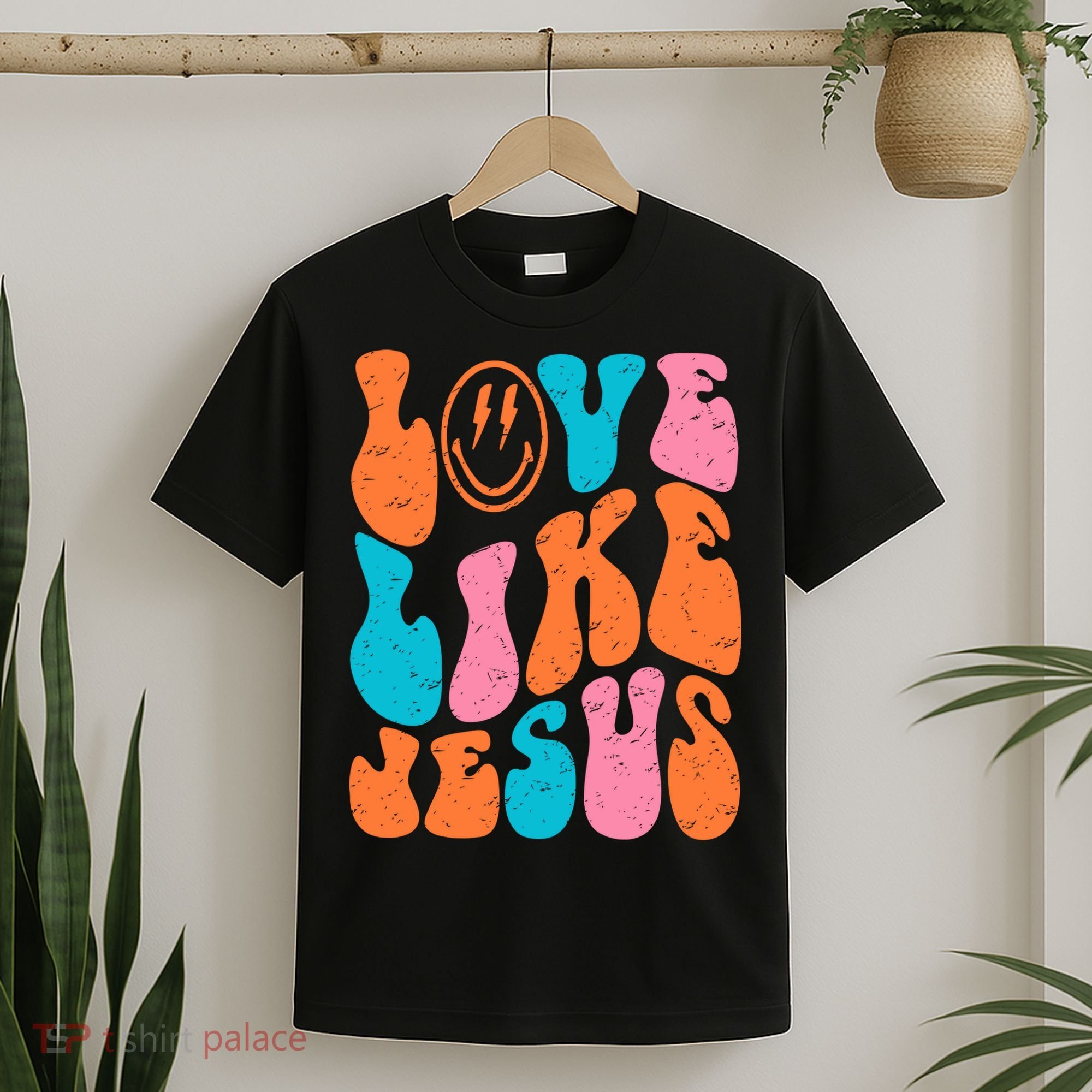 Retro Love Like Jesus Smiling Face Christian Religious Faith T-Shirt