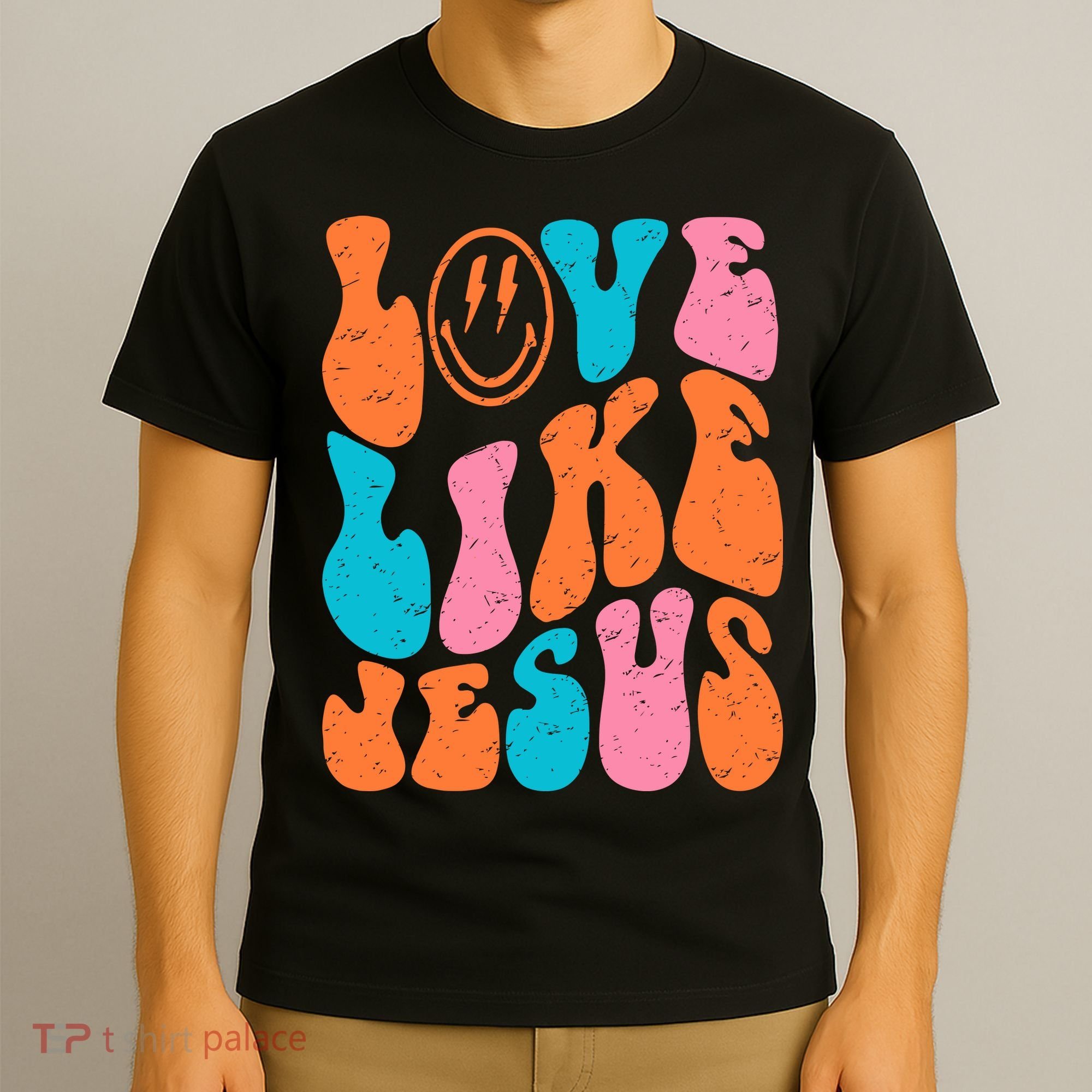Retro Love Like Jesus Smiling Face Christian Religious Faith T-Shirt