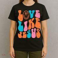 Retro Love Like Jesus Smiling Face Christian Religious Faith T-Shirt thumb 4