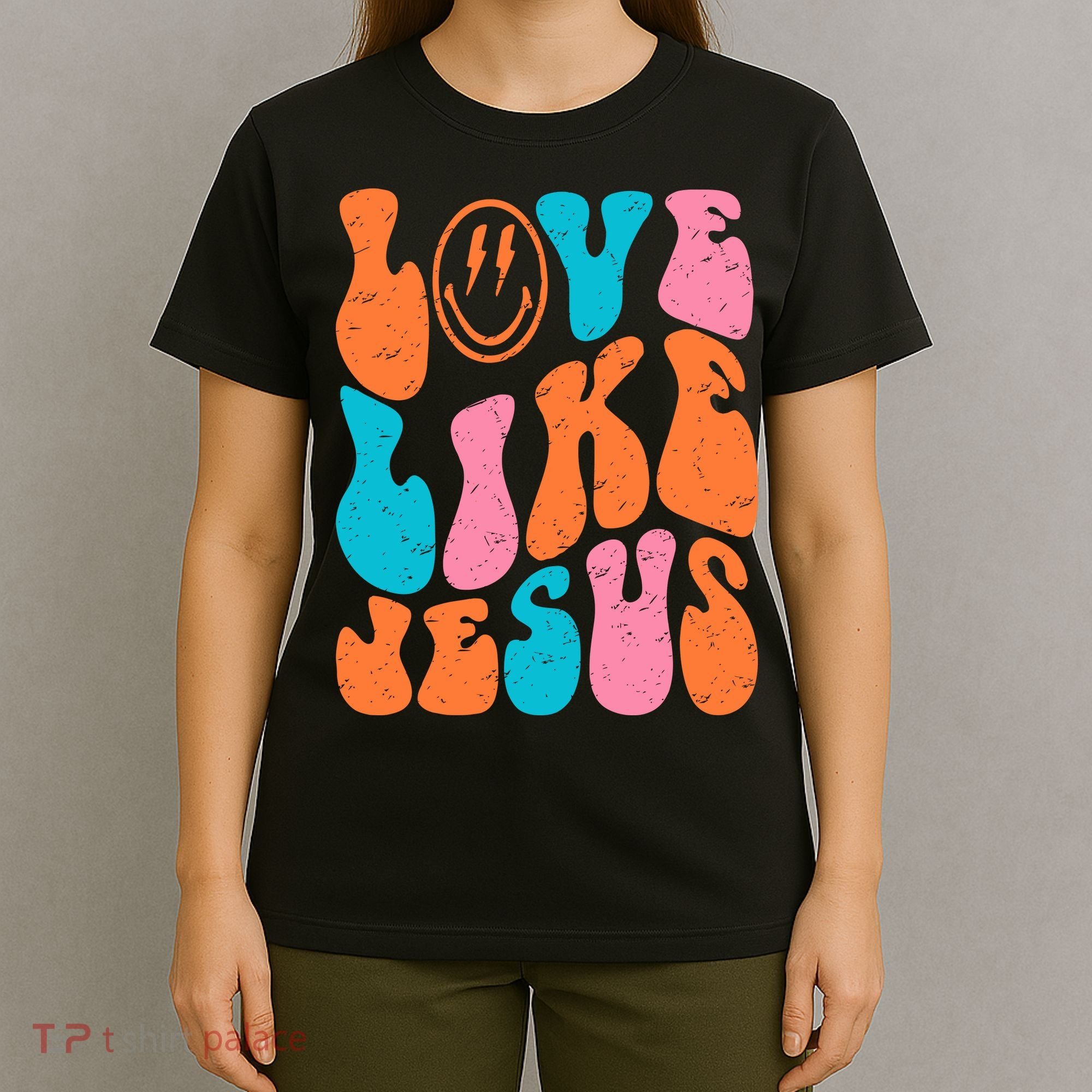 Retro Love Like Jesus Smiling Face Christian Religious Faith T-Shirt