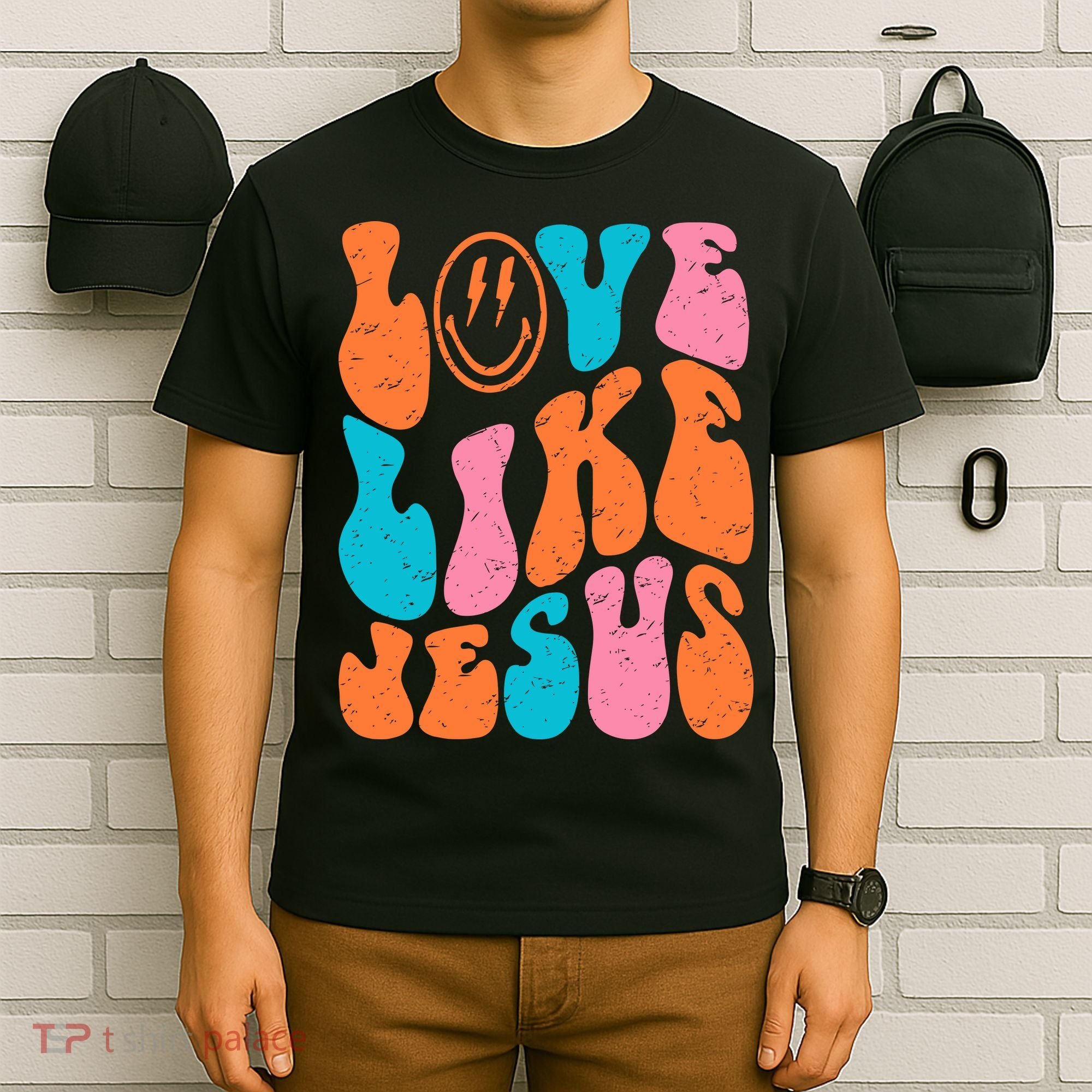 Retro Love Like Jesus Smiling Face Christian Religious Faith T-Shirt
