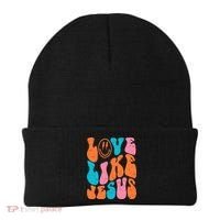 Retro Love Like Jesus Smiling Face Christian Religious Faith Beanie thumb 0