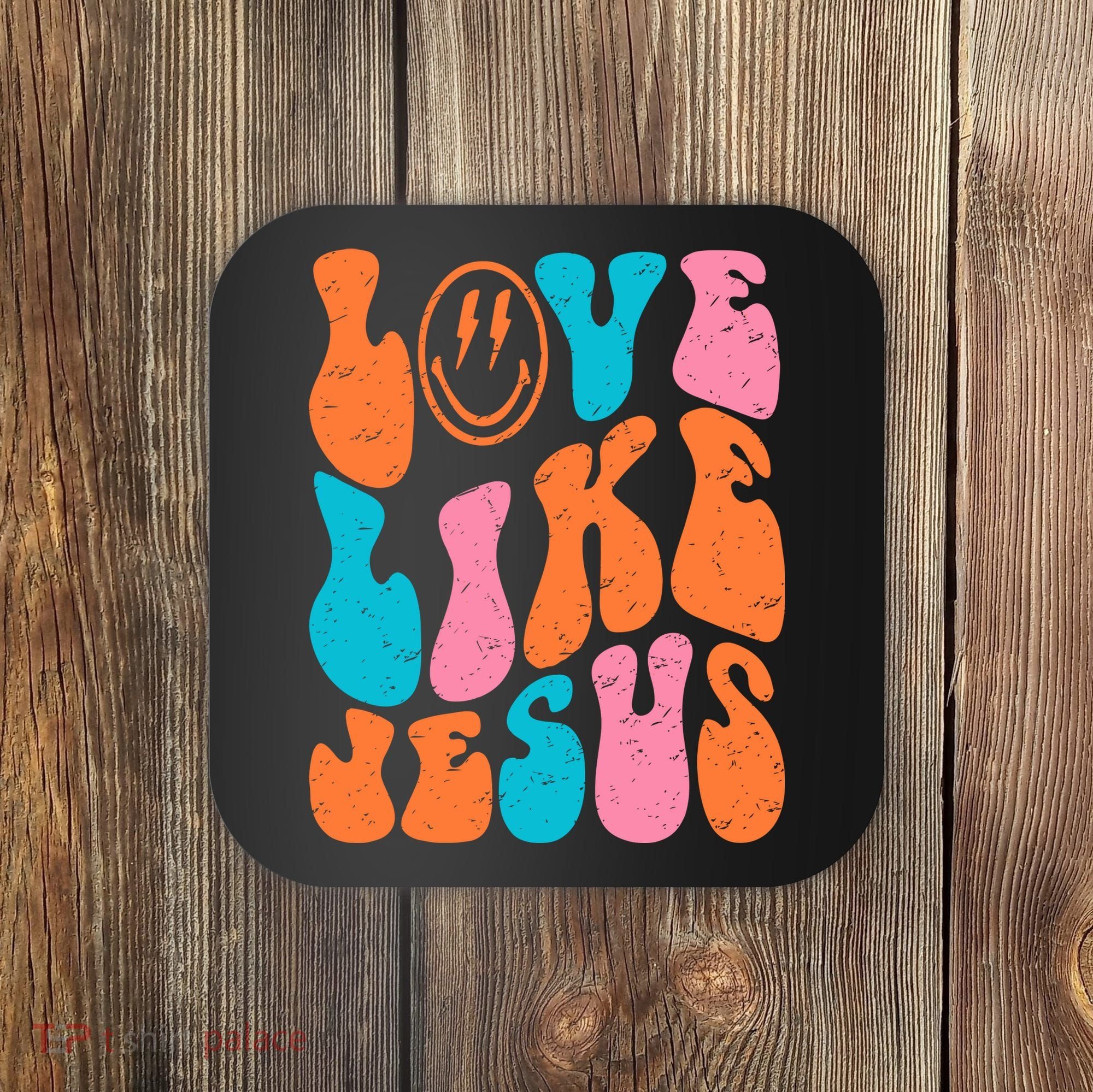 Retro Love Like Jesus Smiling Face Christian Religious Faith Coaster