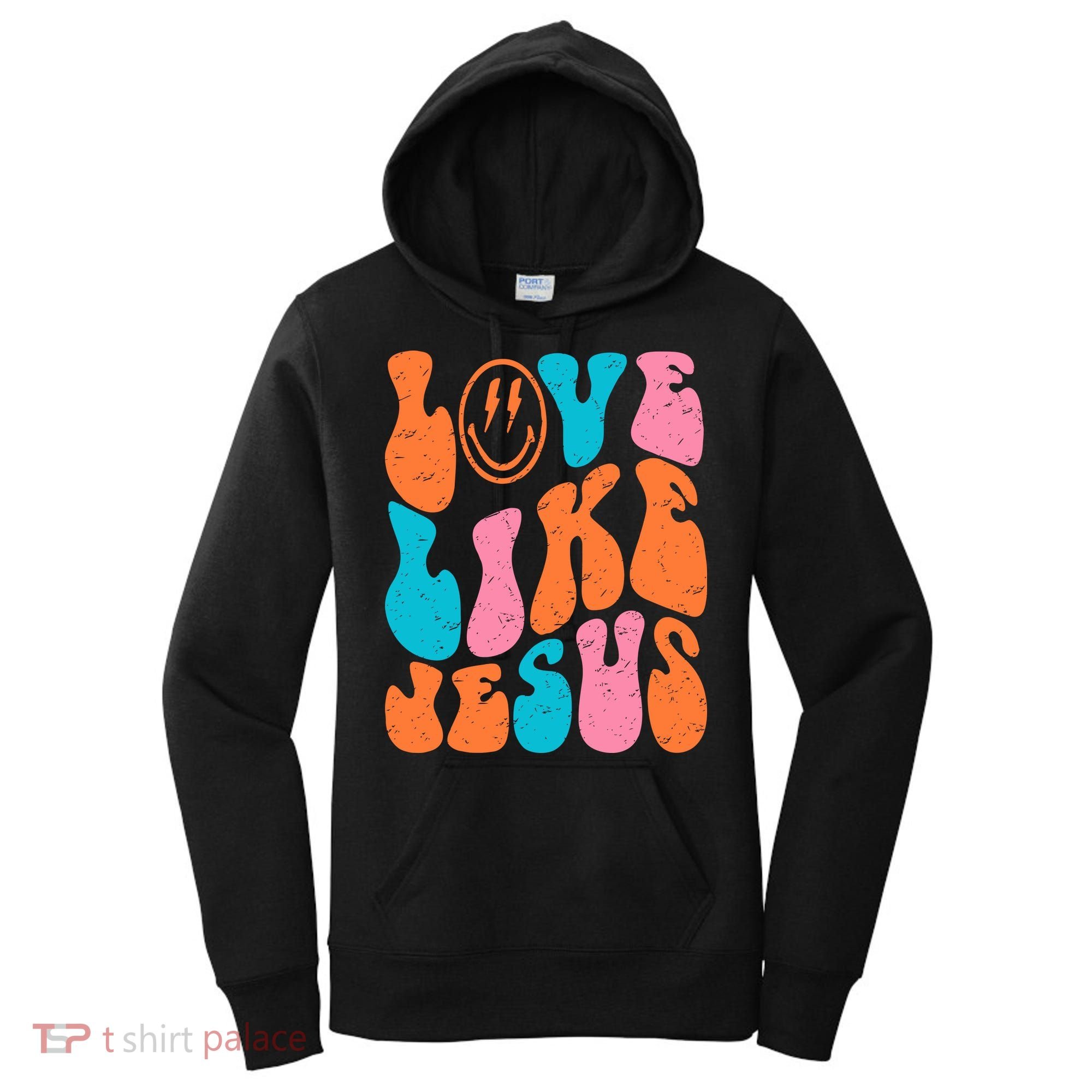 Retro Love Like Jesus Smiling Face Christian Religious Faith Women's Hoodie
