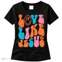 Retro Love Like Jesus Smiling Face Christian Religious Faith Women's T-Shirt thumb 0