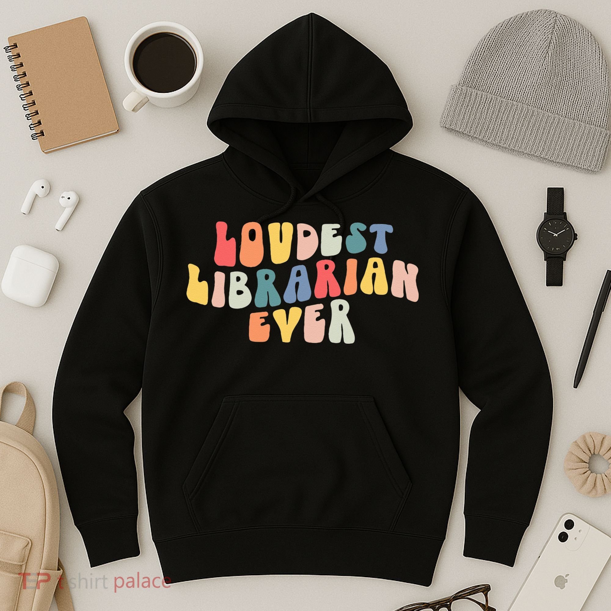 Retro Loudest Librarian Ever Funny School Librarian Gifts Hoodie