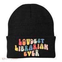 Retro Loudest Librarian Ever Funny School Librarian Gifts Beanie thumb 0