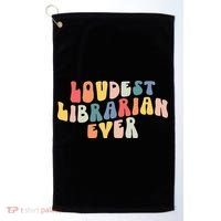 Retro Loudest Librarian Ever Funny School Librarian Gifts Golf Towel thumb 0