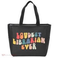 Retro Loudest Librarian Ever Funny School Librarian Gifts Tote Bag thumb 0