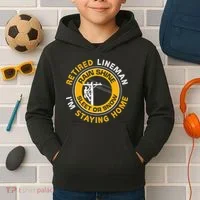 Retired Lineman Lineworker Power Lineman Retirement Kids Hoodie thumb 2