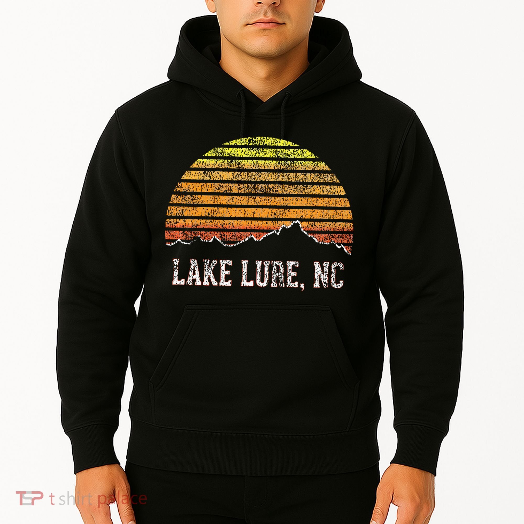 Retro Lake Lure North Carolina Mountain Sunset Hoodie