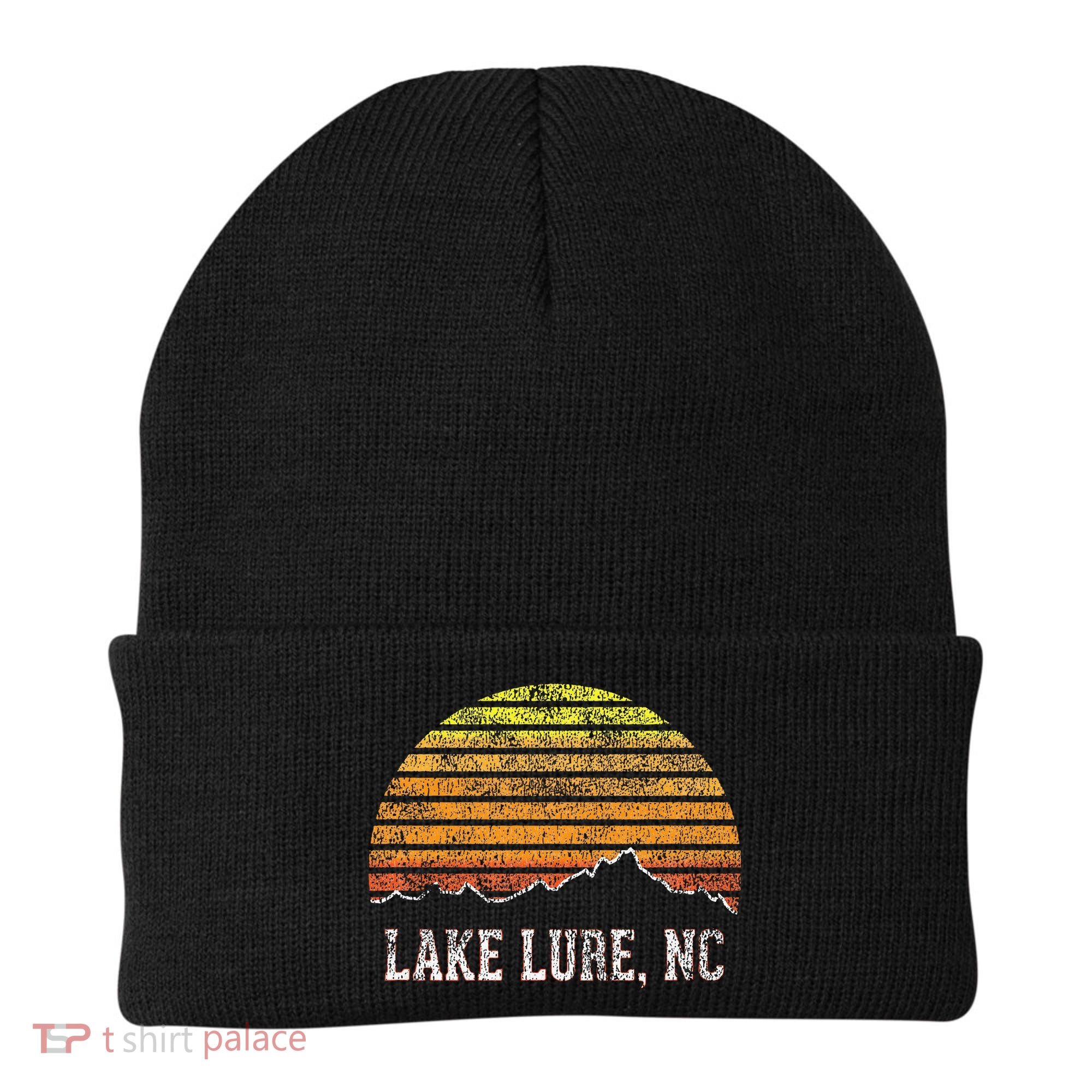 Retro Lake Lure North Carolina Mountain Sunset Beanie