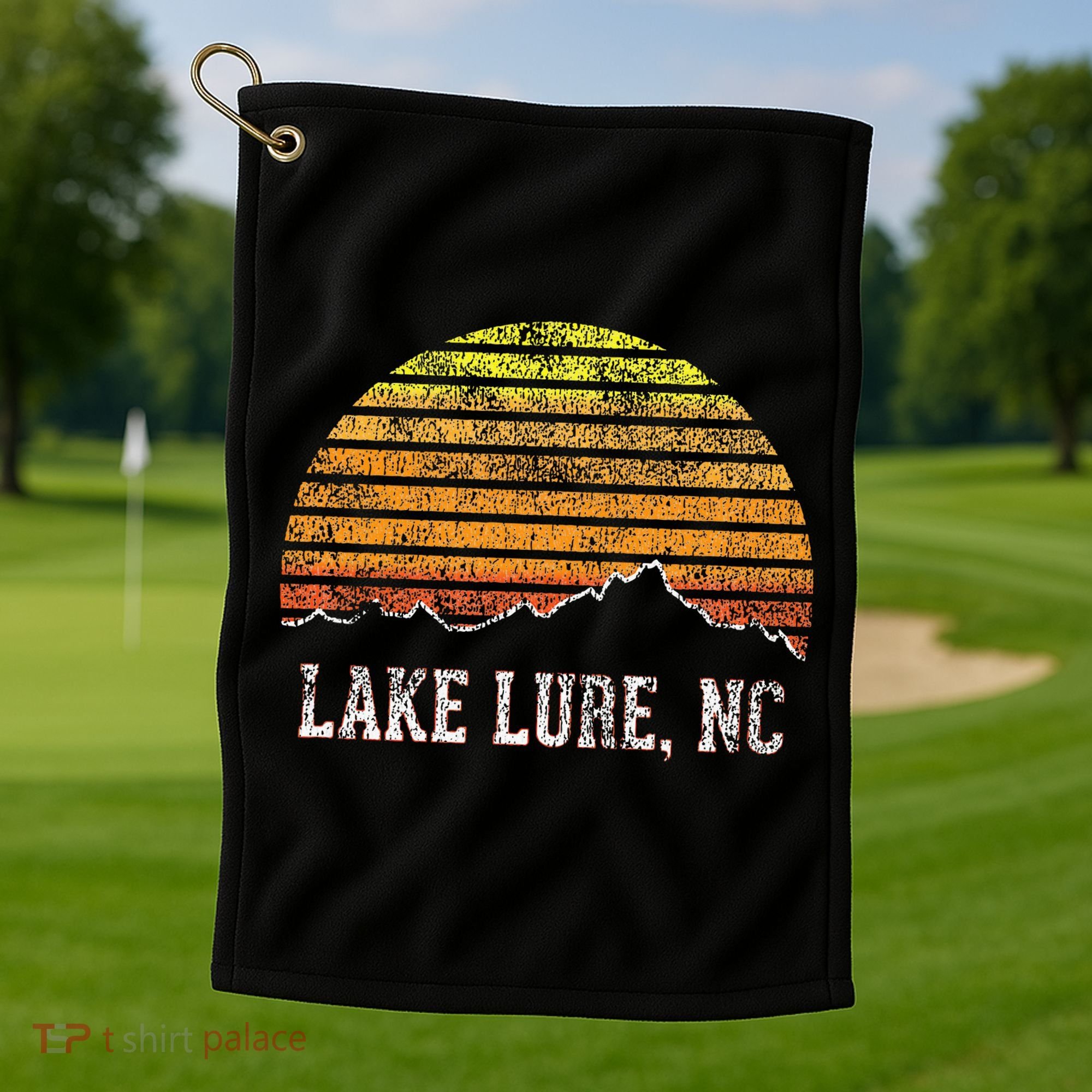 Retro Lake Lure North Carolina Mountain Sunset Golf Towel