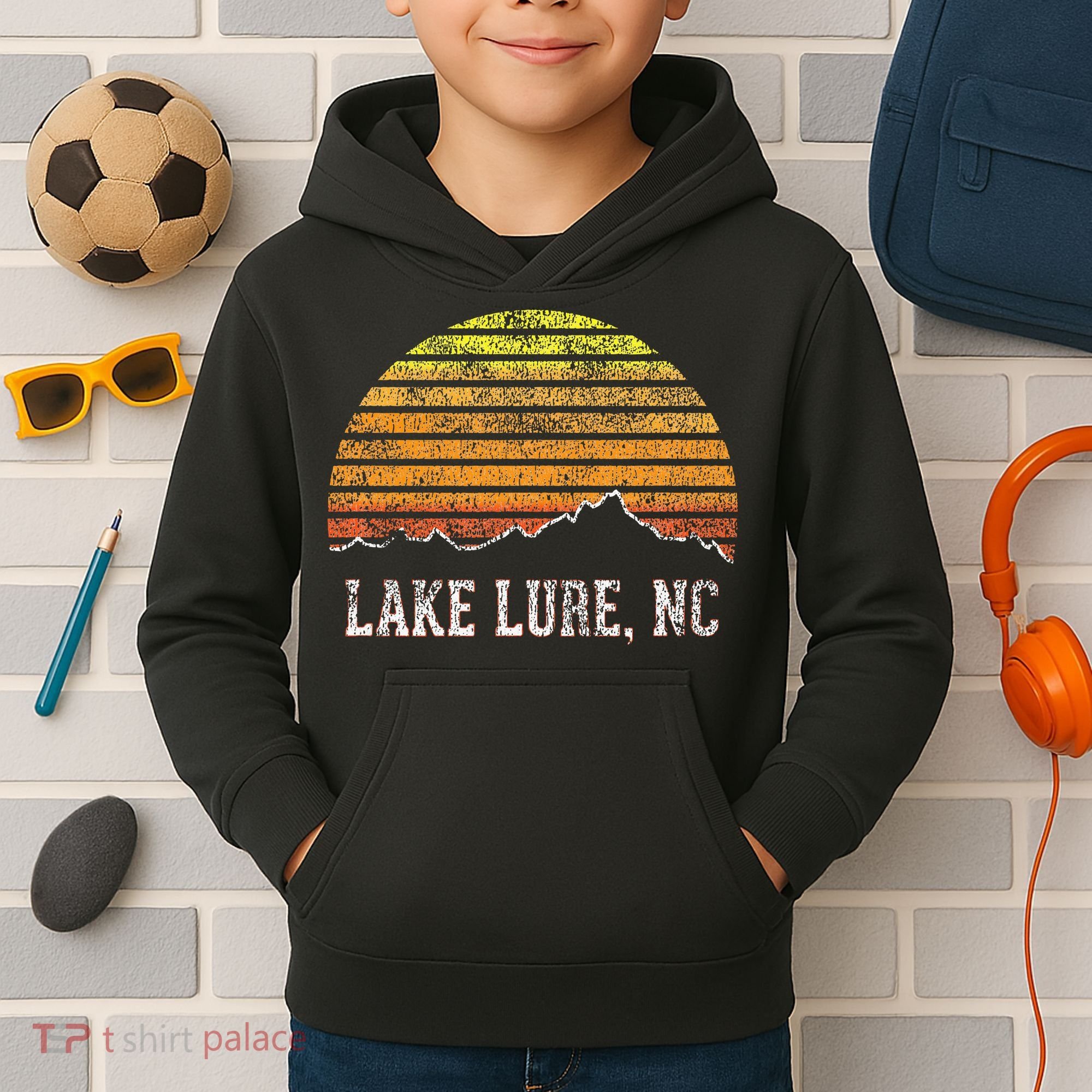 Retro Lake Lure North Carolina Mountain Sunset Kids Hoodie