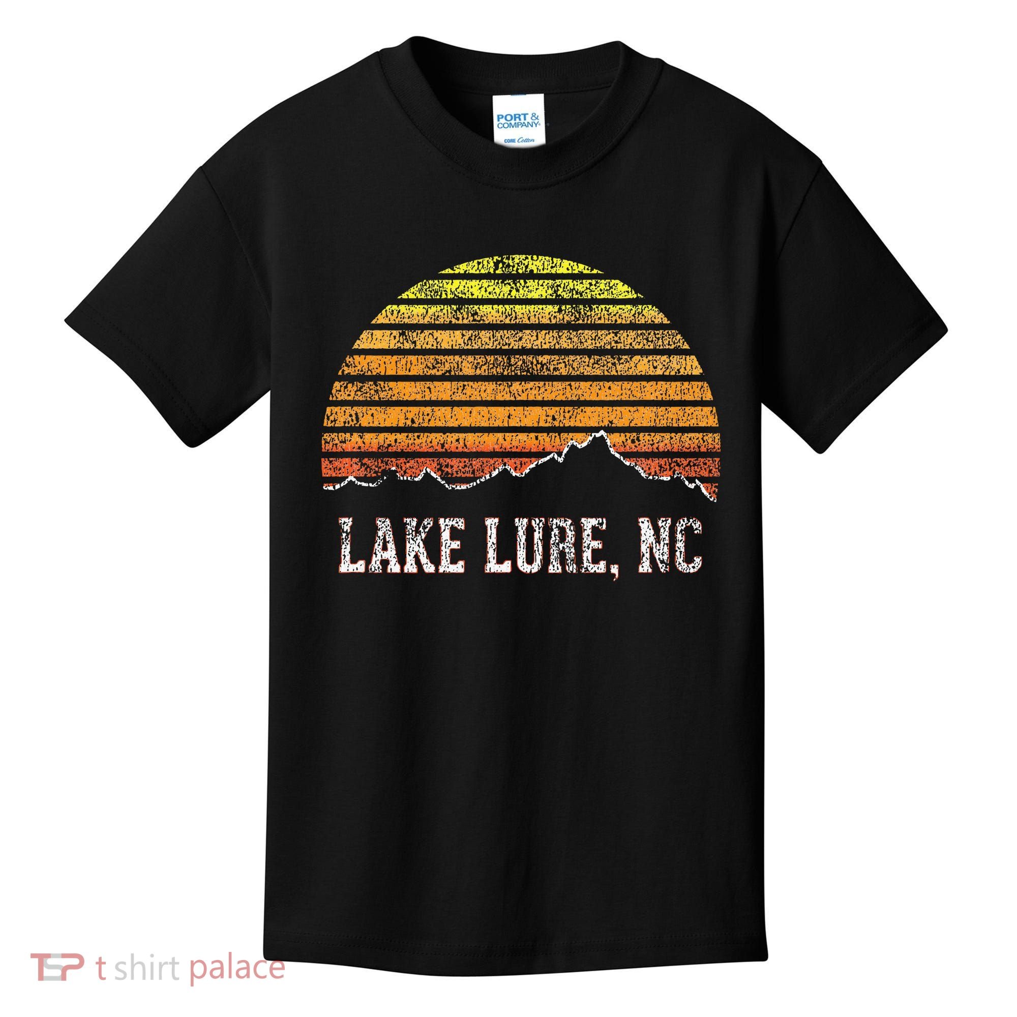 Retro Lake Lure North Carolina Mountain Sunset Kids T-Shirt
