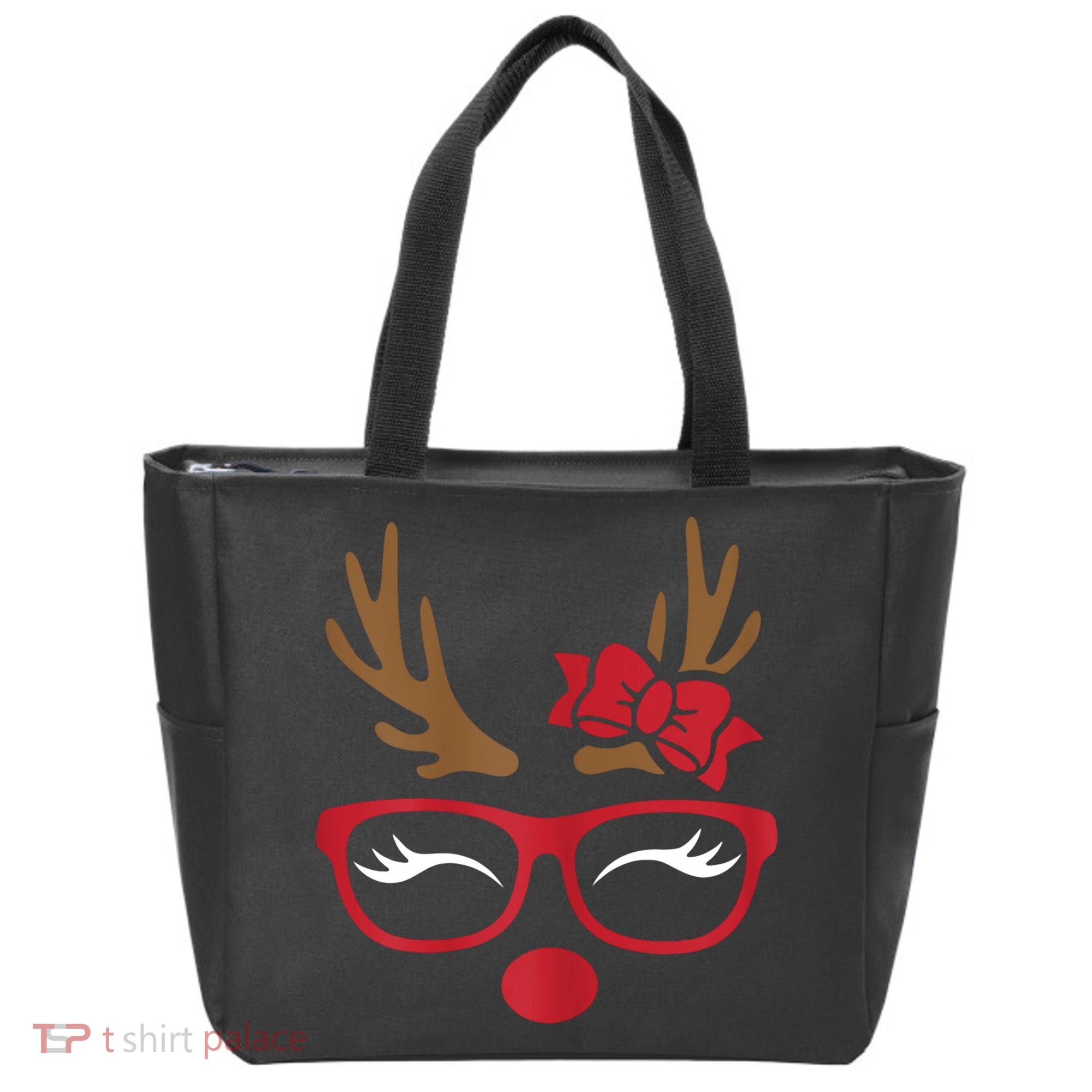 Reindeer Lady Messy Bun Tote Bag