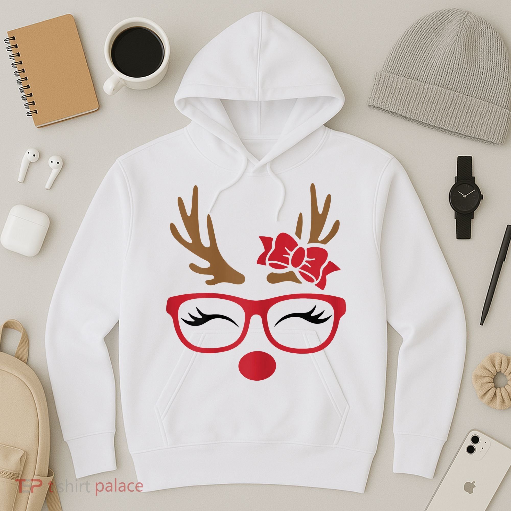 Reindeer Lady Messy Bun Hoodie