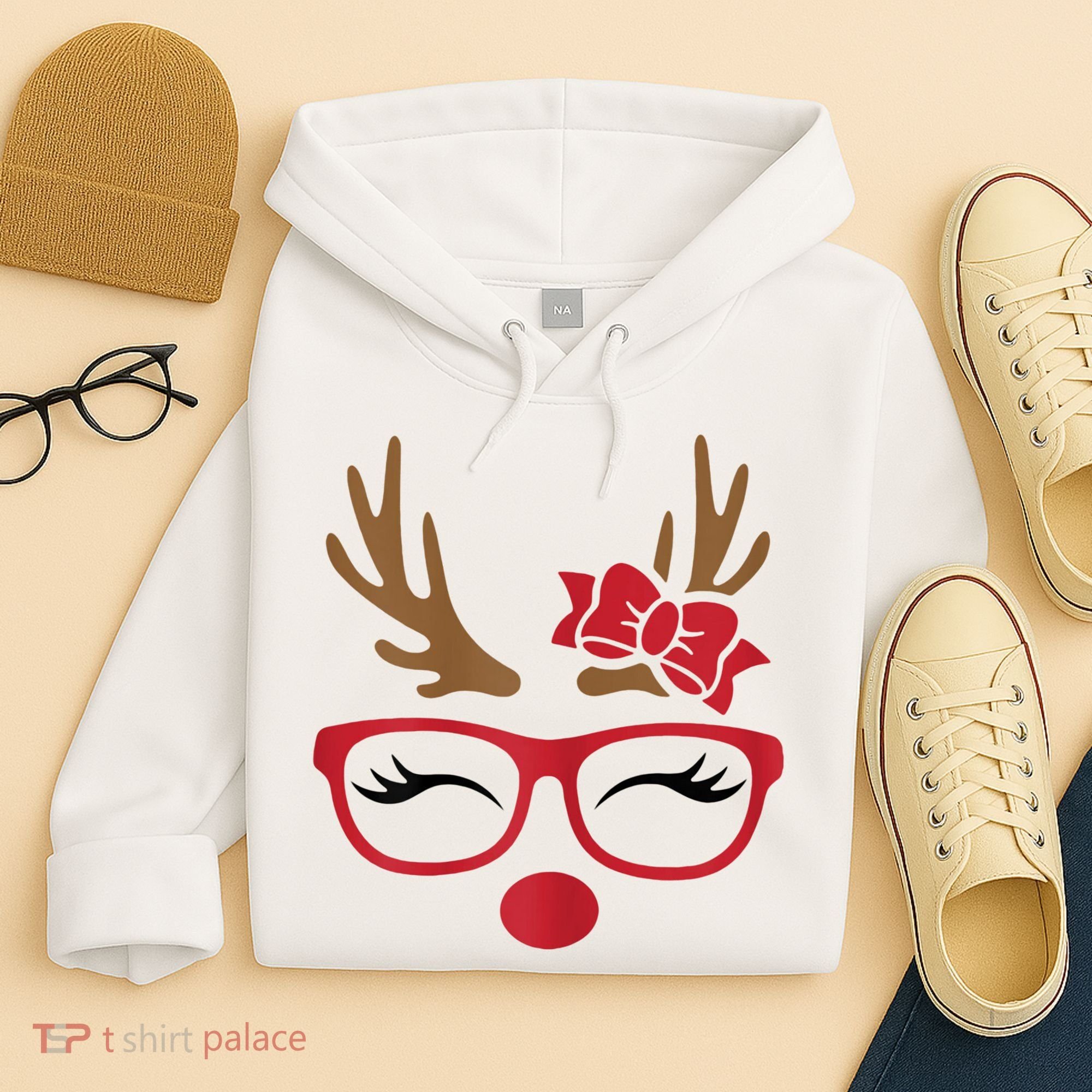Reindeer Lady Messy Bun Hoodie