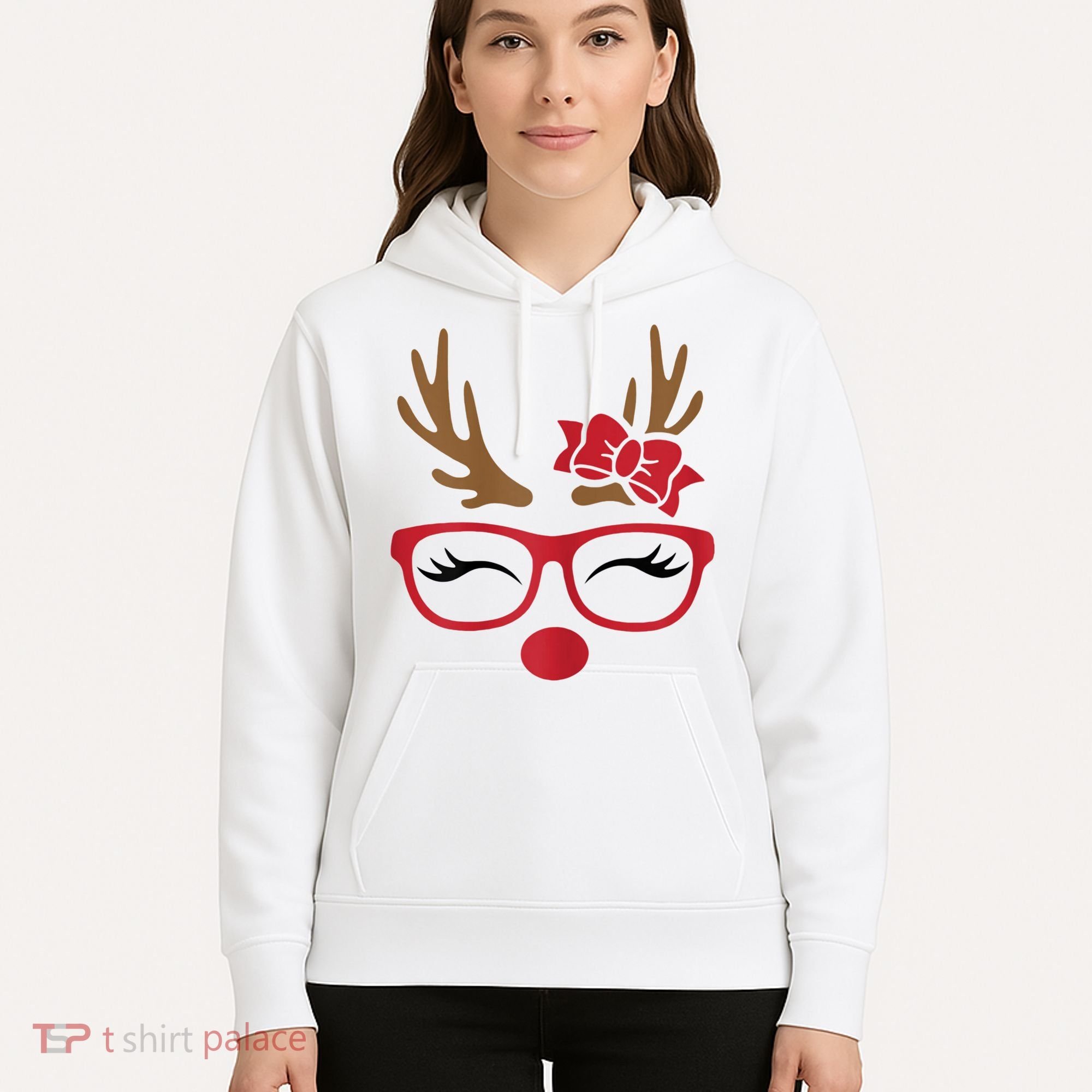 Reindeer Lady Messy Bun Hoodie