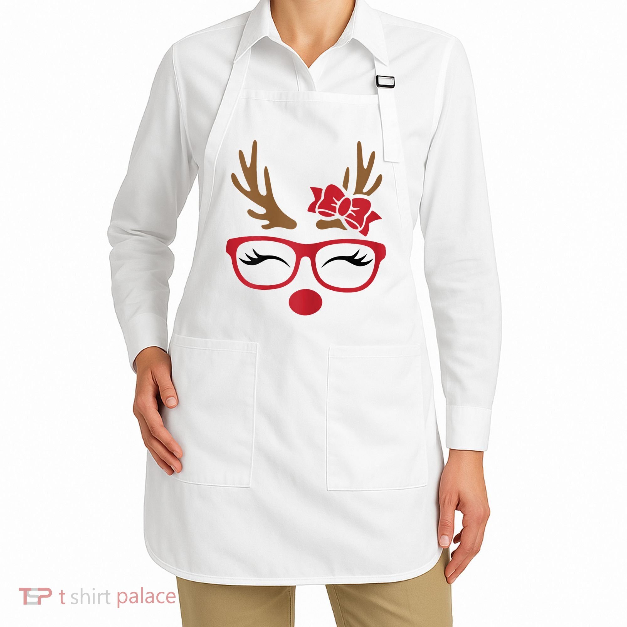 Reindeer Lady Messy Bun Apron