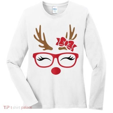 Reindeer Lady Messy Bun Women's Long Sleeve Shirt